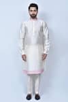 Buy_Khwaab by Sanjana Lakhani_Pink Kurta And Pant Art Silk Woven Floral Prince Coat & Set_Online_at_Aza_Fashions