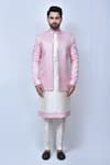 Khwaab by Sanjana Lakhani_Pink Kurta And Pant Art Silk Woven Floral Prince Coat & Set_at_Aza_Fashions