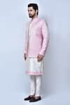 Buy_Khwaab by Sanjana Lakhani_Pink Kurta And Pant Art Silk Woven Floral Prince Coat & Set