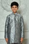Petite Pomme_Grey Silk Embroidery Leaf And Paisley Pattern Kurta Set _at_Aza_Fashions