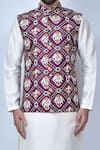 Shop_Arihant Rai Sinha_Purple Kurta And Pant Art Silk Printed Patola Elephant Cotton Bundi & Set _Online_at_Aza_Fashions