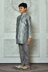 Shop_Petite Pomme_Grey Silk Embroidery Leaf And Paisley Pattern Full Sleeve Kurta _Online_at_Aza_Fashions