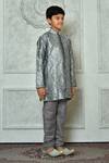 Petite Pomme_Grey Silk Embroidery Leaf And Paisley Pattern Full Sleeve Kurta _at_Aza_Fashions