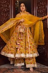 POMCHA JAIPUR_Yellow Dupatta Organza Print Floral Round Neck Mastani Botanical Anarkali Set _Online_at_Aza_Fashions