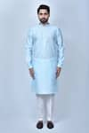 Shop_Arihant Rai Sinha_Sky Blue Kurta And Pant Art Silk Woven Leaf Bundi With Pastel Set _Online_at_Aza_Fashions