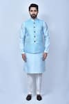 Arihant Rai Sinha_Sky Blue Kurta And Pant Art Silk Woven Leaf Bundi With Pastel Set _at_Aza_Fashions