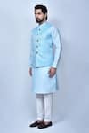 Buy_Arihant Rai Sinha_Sky Blue Kurta And Pant Art Silk Woven Leaf Bundi With Pastel Set 