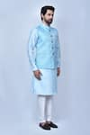 Shop_Arihant Rai Sinha_Sky Blue Kurta And Pant Art Silk Woven Leaf Bundi With Pastel Set 