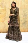 Label Niti Bothra_Green Pure And Handwoven Banarasi Silk With Bemberg Pattern Kurta Sharara Set_Online_at_Aza_Fashions