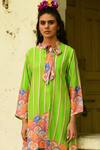 Swati Vijaivargie_Green Silk Striped Pattern Round Khus Asymmetric Tunic _Online_at_Aza_Fashions