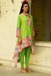 Buy_Swati Vijaivargie_Green Silk Striped Pattern Round Khus Asymmetric Tunic _Online_at_Aza_Fashions