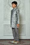 Shop_Petite Pomme_Grey Silk Embroidery Leaf Pattern Full Sleeve Kurta _Online_at_Aza_Fashions