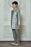 Petite Pomme_Grey Silk Embroidery Leaf Pattern Kurta And Churidar Set _at_Aza_Fashions