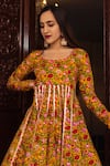 POMCHA JAIPUR_Yellow Dupatta Organza Print Floral Round Neck Mastani Botanical Anarkali Set _at_Aza_Fashions