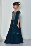 Shop_Petite Pomme_Green Georgette Sequins, Embroidery Frilled Threadwork Blouse Lehenga Set_Online_at_Aza_Fashions