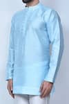 Shop_Arihant Rai Sinha_Blue Art Silk Plain Short Straight Kurta Set _Online_at_Aza_Fashions