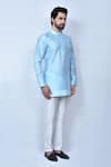 Arihant Rai Sinha_Blue Art Silk Plain Short Straight Kurta Set _at_Aza_Fashions