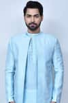 Arihant Rai Sinha_Blue Kurta And Prince Coat Banglori Silk Embroidery Thread Sequin & Set _at_Aza_Fashions