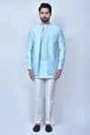 Buy_Arihant Rai Sinha_Blue Kurta And Prince Coat Banglori Silk Embroidery Thread Sequin & Set 