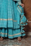 Buy_Pomcha Jaipur_Blue Cotton Chevron, Gota, Bandhani Round Neelkari Printed Anarkali Set _Online_at_Aza_Fashions