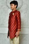Buy_Petite Pomme_Red Jacquard Embroidery Floret Pattern Overlap Sherwani _Online_at_Aza_Fashions