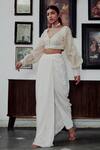 GG by Asha Gautam_White Brocade Hand Woven Floral Pattern Dhoti Skirt With Pant Set  _Online_at_Aza_Fashions