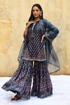 Label Niti Bothra_Blue Pure And Handwoven Banarasi Silk With Bemberg Printed Kurta Sharara Set_Online_at_Aza_Fashions