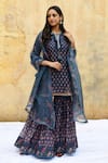 Label Niti Bothra_Blue Pure And Handwoven Banarasi Silk With Bemberg Printed Kurta Sharara Set_at_Aza_Fashions