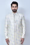 Arihant Rai Sinha_Multi Color Art Silk Embroidery Thread Checkered Sherwani Set _at_Aza_Fashions