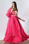 Salt and Spring_Pink Crepe Hand Embellished Beads Scoop Layered Lehenga And Blouse Set  _Online_at_Aza_Fashions