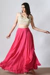 Buy_Salt and Spring_Pink Crepe Hand Embellished Beads Scoop Layered Lehenga And Blouse Set  _Online_at_Aza_Fashions