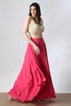 Shop_Salt and Spring_Pink Crepe Hand Embellished Beads Scoop Layered Lehenga And Blouse Set  _Online_at_Aza_Fashions