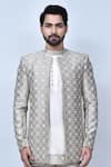 Arihant Rai Sinha_Grey Kurta And Pant Art Silk Embroidery Thread Prince Coat & Short Set _at_Aza_Fashions