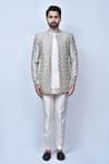 Buy_Arihant Rai Sinha_Grey Kurta And Pant Art Silk Embroidery Thread Prince Coat & Short Set 