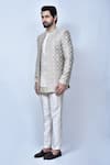 Shop_Arihant Rai Sinha_Grey Kurta And Pant Art Silk Embroidery Thread Prince Coat & Short Set 