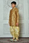 Petite Pomme_Brown Silk Embroidery Mandarin Collar Kurta And Patiala Pant Set _at_Aza_Fashions