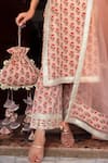 POMCHA JAIPUR_Peach Kurta And Pant Cotton Printed Floral Square Neck Ojasvi Set _Online_at_Aza_Fashions