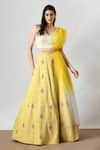 Salt and Spring_Yellow Jacquard Embellished Beads V Neck Diamond Tile Lehenga Set  _Online_at_Aza_Fashions