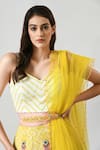 Buy_Salt and Spring_Yellow Jacquard Embellished Beads V Neck Diamond Tile Lehenga Set  _Online_at_Aza_Fashions