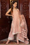 Shop_POMCHA JAIPUR_Peach Kurta And Pant Cotton Printed Floral Square Neck Ojasvi Set _Online_at_Aza_Fashions