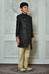 Arihant Rai Sinha_Blue Jacquard, Silk Embroidery Overlap Sherwani And Churidar Set _at_Aza_Fashions