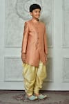 Arihant Rai Sinha_Peach Jacquard, Silk Embroidery Flora Pattern Overlap Sherwani Set _at_Aza_Fashions