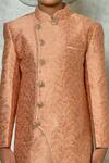 Buy_Petite Pomme_Peach Jacquard, Silk Embroidery Flora Pattern Sherwani And Churidar Set _Online_at_Aza_Fashions
