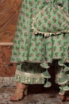 POMCHA JAIPUR_Green Print Floral V Neck Calico Anarkali Set _Online_at_Aza_Fashions