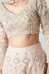 Shop_Salt and Spring_Pink Organza Embroidery Pearl V Neck Lehenga Set _Online_at_Aza_Fashions