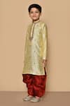 Petite Pomme_Beige Silk Embroidery Floral Pattern Kurta And Maroon Patiala Pant Set _at_Aza_Fashions