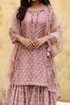 Buy_Label Niti Bothra_Pink Pure And Handwoven Banarasi Silk With Bemberg Printed Short Kurta Sharara Set_Online_at_Aza_Fashions