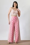 Salt and Spring_Pink Embroidery V Neck Pattern Pant And Crop Top Set _Online_at_Aza_Fashions