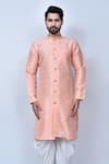 Buy_Arihant Rai Sinha_Orange Kurta Art Silk Jacquard Woven Geometric Diamond Pastel And Cowl Pant Set _Online_at_Aza_Fashions