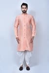 Shop_Arihant Rai Sinha_Orange Kurta Art Silk Jacquard Woven Geometric Diamond Pastel And Cowl Pant Set _Online_at_Aza_Fashions